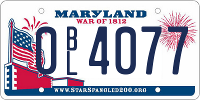 MD license plate 0BL4077