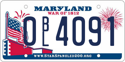 MD license plate 0BL4091