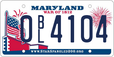 MD license plate 0BL4104