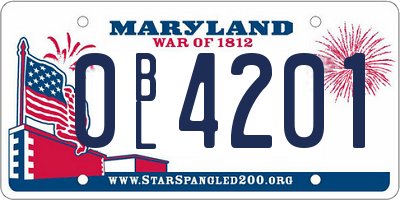 MD license plate 0BL4201