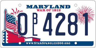 MD license plate 0BL4281