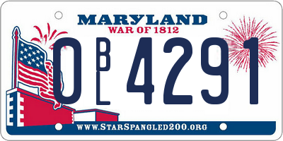 MD license plate 0BL4291