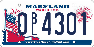 MD license plate 0BL4301