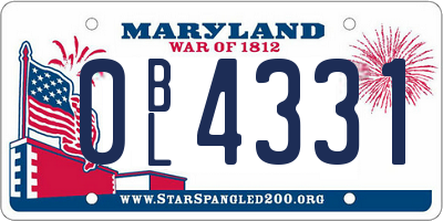 MD license plate 0BL4331