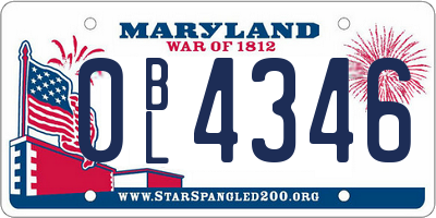 MD license plate 0BL4346