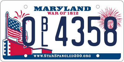 MD license plate 0BL4358