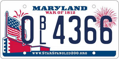MD license plate 0BL4366