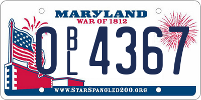 MD license plate 0BL4367