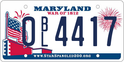 MD license plate 0BL4417