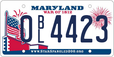 MD license plate 0BL4423