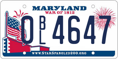 MD license plate 0BL4647
