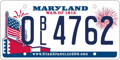 MD license plate 0BL4762
