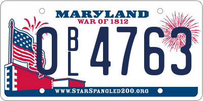 MD license plate 0BL4763