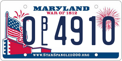 MD license plate 0BL4910