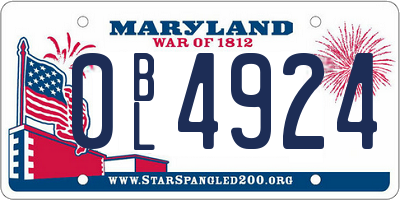 MD license plate 0BL4924