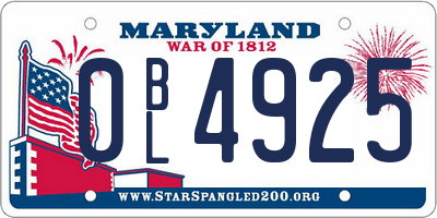 MD license plate 0BL4925