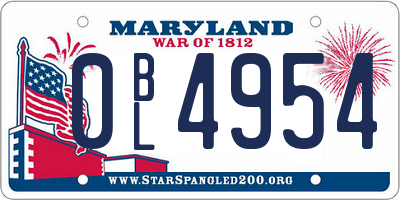 MD license plate 0BL4954