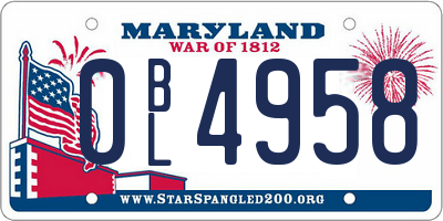 MD license plate 0BL4958