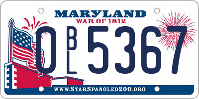MD license plate 0BL5367