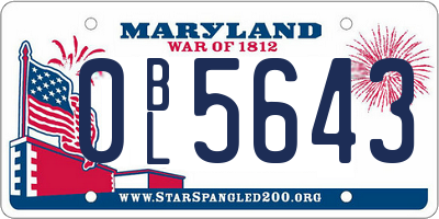 MD license plate 0BL5643