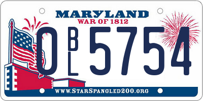MD license plate 0BL5754