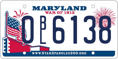 MD license plate 0BL6138