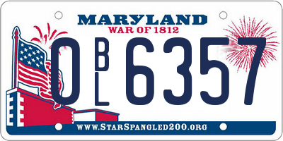 MD license plate 0BL6357