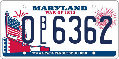 MD license plate 0BL6362