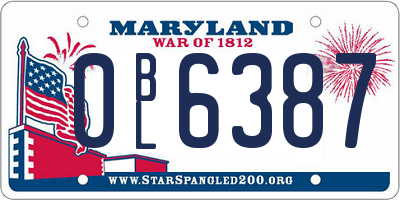 MD license plate 0BL6387