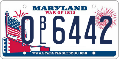 MD license plate 0BL6442