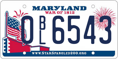MD license plate 0BL6543