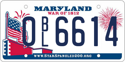 MD license plate 0BL6614