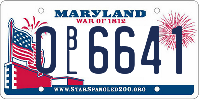 MD license plate 0BL6641