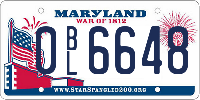 MD license plate 0BL6648