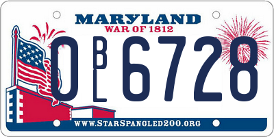 MD license plate 0BL6728