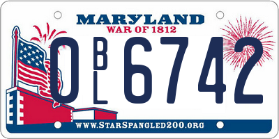 MD license plate 0BL6742
