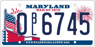 MD license plate 0BL6745