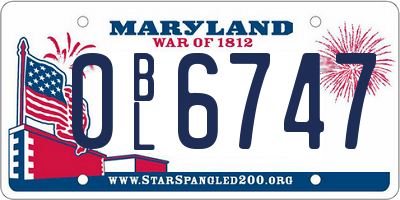 MD license plate 0BL6747