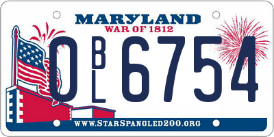MD license plate 0BL6754