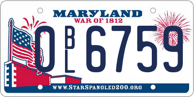 MD license plate 0BL6759