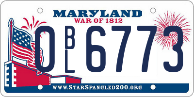 MD license plate 0BL6773