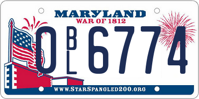 MD license plate 0BL6774