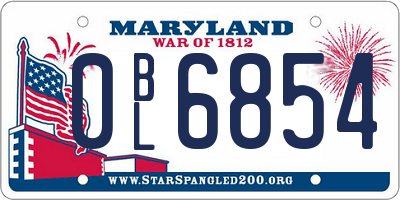MD license plate 0BL6854