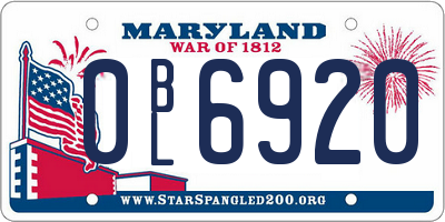 MD license plate 0BL6920