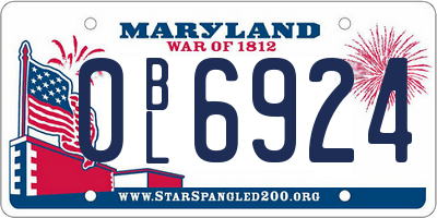 MD license plate 0BL6924