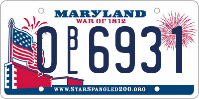 MD license plate 0BL6931