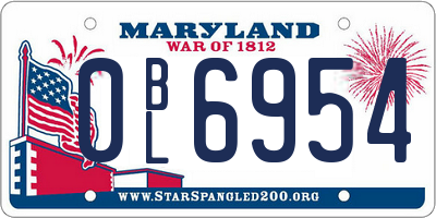 MD license plate 0BL6954