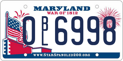MD license plate 0BL6998