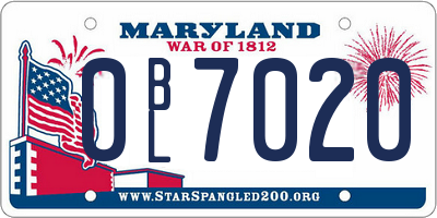 MD license plate 0BL7020