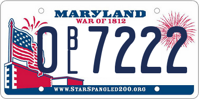 MD license plate 0BL7222